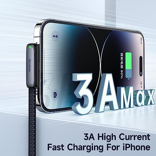mcdodo 6FT USB to Lightning Cable 90 Degree Right Angle USB-A to Lightning Charging Cable with LED Indicator Light Compatible with iPhone 14 13 12 11/Pro/ProMax/Plus, iPad, AirPods, iTouch - color: USB-A to Lightning