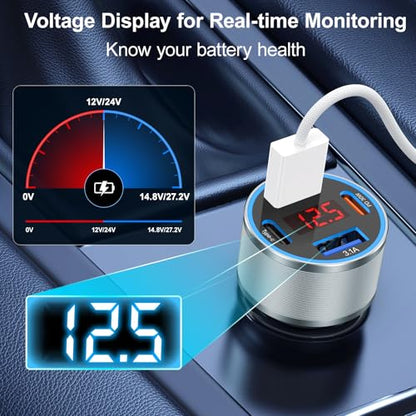 iPhone USB C Car Charger, Avatcen 65W 4-Port Voltmeter Car Charger Adapter - color: Gray