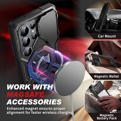 TONGATE Magnetic Stand for Samsung Galaxy S26 Ultra Case, Compatible with Magsafe, [Camera Cover & 2 Front Frames][Military Drop Protection]S26 Ultra Case Built-in Screen Protector & Belt Clip,Black/P - color: Black/P