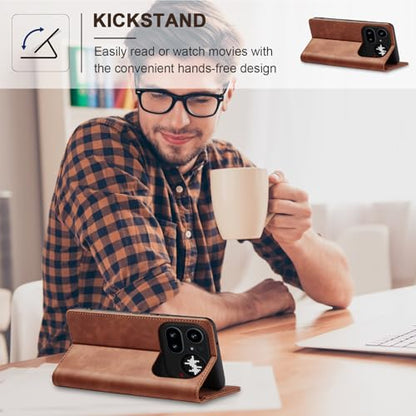Jasonyu Flip Wallet Case for Nothing Phone 4a Pro 5G,Brown | PU Leather Magnetic Folio Cover,with Card Holder,Kickstand,TPU Shockproof,Durable,Protective Phone Case - color: Brown, size: Nothing Phone 4a Pro