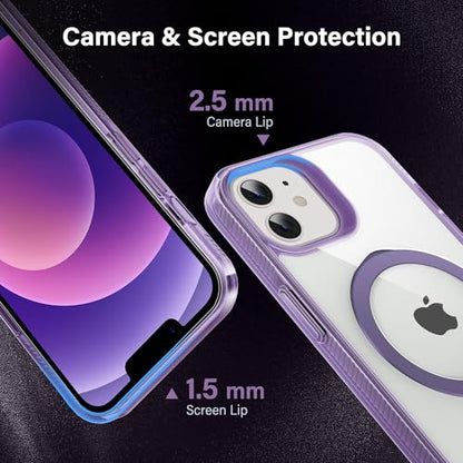 Magnetic Case for iPhone 12/12 Pro - [Built-in Invisible Stand] [Compatible with MagSafe] [Military Grade Drop Protection] Anti-Yellowing Hard Back Silicone Edge Cover, 6.1", Clear Purple - color: Clear Purple, size: iPhone 12/12 Pro 6.1''