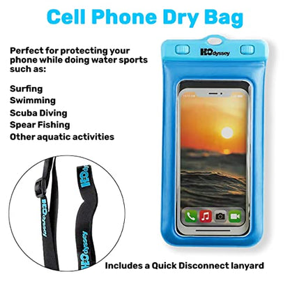 H2ODYSSEY Waterproof Phone Case and Lanyard - Excellent Waterproof Protection - Floats in The Water -Lanyard for Beach Kayak Travel - Universal Size - Blue - color: Blue