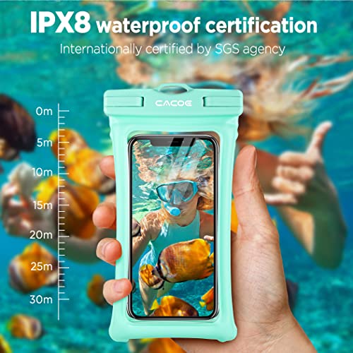 CACOE Floatable Waterproof Phone Pouch 2 Pack Up to 7.0",Black+Green | Floatable, IPX8 Waterproof Phone Case,Adjustable Lanyard,Dry Bags for Beach/Cruise/Travel/Camping/Kayak/Vacation Essentials - color: Black+Green
