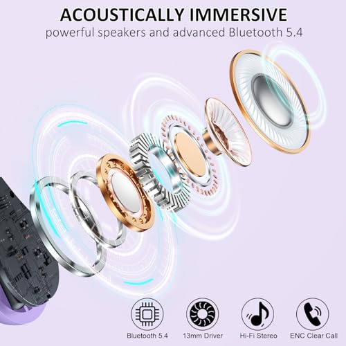 Matast Wireless Earbuds, Bluetooth 5.4 Headphones Sports, 45H Playback Over-Ear Buds with ENC Noise Cancelling Mic, HiFi Stereo Fitness Earphones with Earhooks, IP7 Waterproof Headset - color: Purple