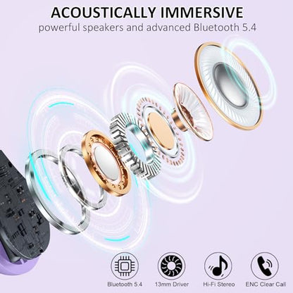 Matast Wireless Earbuds, Bluetooth 5.4 Headphones Sports, 45H Playback Over-Ear Buds with ENC Noise Cancelling Mic, HiFi Stereo Fitness Earphones with Earhooks, IP7 Waterproof Headset - color: Purple
