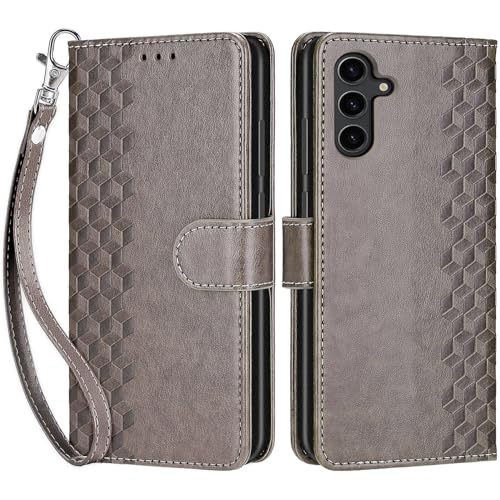 Wallet Case for Samsung Galaxy S24 Plus 6.7 inch, Gray Cube | Women Flip Folio Cover, Embossed PU Leather, Stand, Credit Card Holders Slots, Wrist Strap - color: 2
