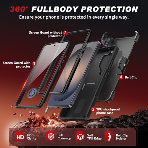 TONGATE Magnetic Stand for Samsung Galaxy S26 Ultra Case, Compatible with Magsafe, [Camera Cover & 2 Front Frames][Military Drop Protection] S26 Ultra Case Built-in Screen Protector & Belt Clip, Black - color: Black