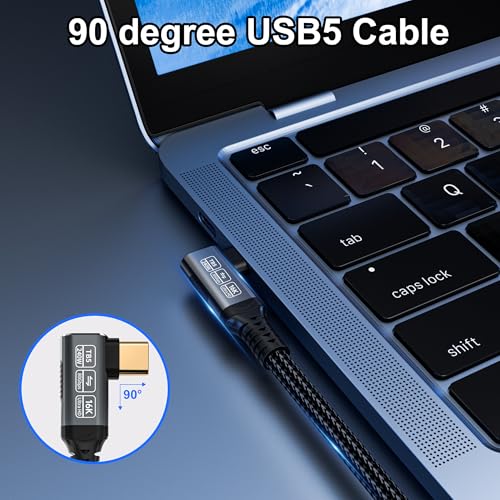 240w 80gbps USB c Cable Compatible with Thunderbolt 5 Cable Right Angle Short 1ft, 90 Degree USB C Cable, 8K/16k 60Hz usbc Monitor Cable for Thunderbolt 4,USB c Video Braided - size: 1 ft