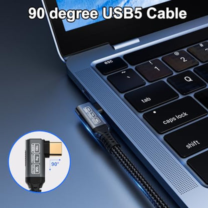 240w 80gbps USB c Cable Compatible with Thunderbolt 5 Cable Right Angle Short 1ft, 90 Degree USB C Cable, 8K/16k 60Hz usbc Monitor Cable for Thunderbolt 4,USB c Video Braided - size: 1 ft