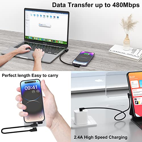 iPhone Charger 1ft MFi Certified Short 90 Degree Lightning Cable 2-Pack - color: Black