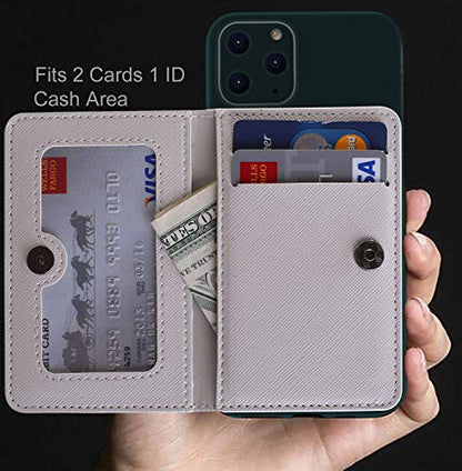 CheapSunday ID Card Holder for Back of Phone Leather Phone Wallet Stick On with Stand Flip Waterproof Leather Adhesive Wallet for Most Cellphones (Beige) - color: Beige