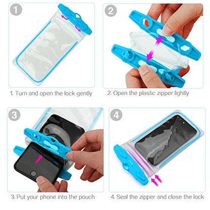 Universal Waterproof Phone Pouch, 4 Pack Waterproof Phone Case for iPhone 17/16/15/14 Pro Max Samsung Galaxy Note up to 6.9", IPX8 Cellphone Dry Bag Beach Essentials, Lanyard Included
