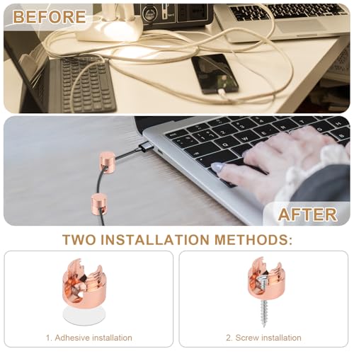 3pcs Cable Anchors for Desk, Phone Charger Cord Holders (Rose Gold)