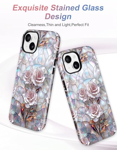 Jusy Magnetic Stained Glass Floral Case for iPhone 16e/17e, Pink Rose | Compatible with MagSafe, Cute Aesthetic Flower Design, TPU and PC Protective Phone Cover - color: Pink Rose