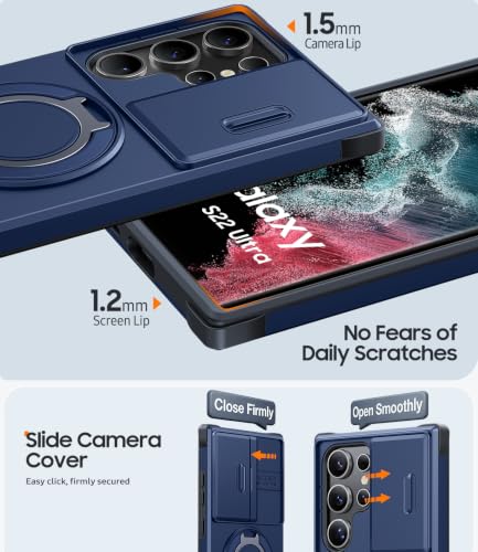 JAME for Samsung Galaxy S22 Ultra Case with Ring Stand Slide & Camera Cover - color: Blue, size: Galaxy S22 Ultra