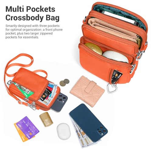 YINHEXI Small Crossbody Bags for Women Trendy, Mini Triple Compartment Cell Phone Crossbody Wallet Purses - color: Orange-2