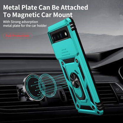 VINVE for Google Pixel 6 Pro Case with Slide Lens Cover, Military Grade Drop Protection, Magnetic Rotated Ring Holder Kickstand Protective Phone Case (Ice Green) - color: Ice Green ,Military Grade 2nd gen.