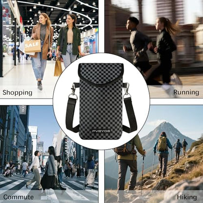 Neoprene Phone Sleeve Pouch Case Bag for Men Women w/Crossbody Strap/Neck Lanyard for iPhone 17/16/15/14 Pro Max, Samsung S25，Pixel 10 - color: Dark Gray Textured