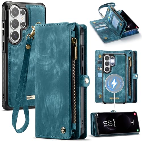 Compatible with Samsung Galaxy S26 Ultra Wallet Case with Magsafe with Zipper & Card Holder Strap Wristlet Detachable Magnetic Protective Back Case for Galaxy S26 Ultra 5G 6.9 Inch (Blue) - color: (Detachable and Magsafe)-Blue, size: S26 Ultra 6.9 Inch