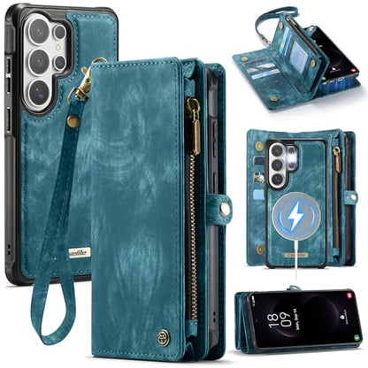Compatible with Samsung Galaxy S26 Ultra Wallet Case with Magsafe with Zipper & Card Holder Strap Wristlet Detachable Magnetic Protective Back Case for Galaxy S26 Ultra 5G 6.9 Inch (Blue) - color: (Detachable and Magsafe)-Blue, size: S26 Ultra 6.9 Inch