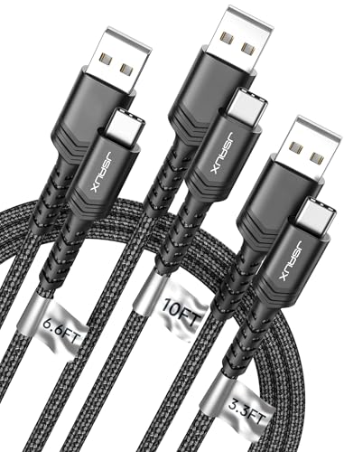 JSAUX USB to USB C Cable, USB C Cable for iPhone 17, 3-Pack (10+6.6+3.3FT) - color: Black, size: 3.3ft+6.6ft+10ft