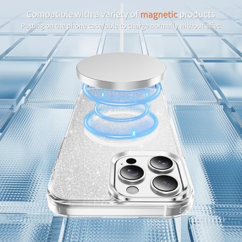 LEMAXELERS Cute Clear Sparkly for iPhone 14 Pro Magnetic Case -Clear SF | Glitter Anti-Yellowing Slim TPU Bumper Compatible with Magsafe Shockproof Protective Transparent Cover - color: Clear, size: iPhone 14 Pro