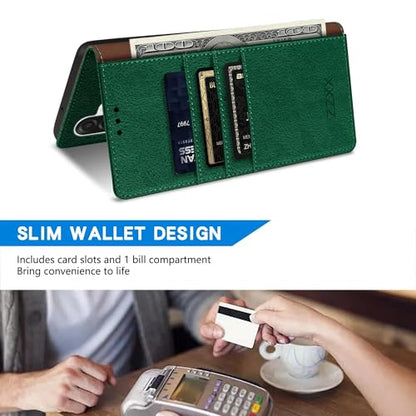 ZZXX for Samsung Galaxy A17 5G Wallet Case with [RFID Blocking] Card Slot Kickstand Magnetic Closure PU Leather Flip Fold Protective Phone Case for Samsung Galaxy A17(Green-6.7 inch) - color: Green