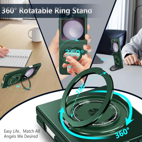 Magnetic Case for Samsung Galaxy Z Flip 6, [Compatible with MagSafe] Military Grade Shockproof Slim fit Samsung Z Flip 6 Phone Case with Magnetic Ring Kickstand, Green… - color: Green, size: Samsung Galaxy Z Flip 6