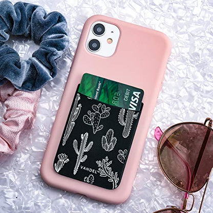 VANDEL Stick-On Fabric Phone Wallet for Women, Cute Credit Card Holder | Stylish Credit Card Holder for Phone Case, Stick On Back of Phone Fabric Sleeve for iPhone Pocket - color: Cactus Print