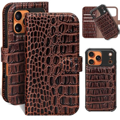 Leather Case Compatible with iPhone 17 Pro Wallet 6.3" | Genuine Leather 2-in-1 Magnetic Detachable Shockproof,Flip Folio Cover with Card Slot, RFID Blocking,Brownness - color: Brownness, size: 6.3”-17 Pro