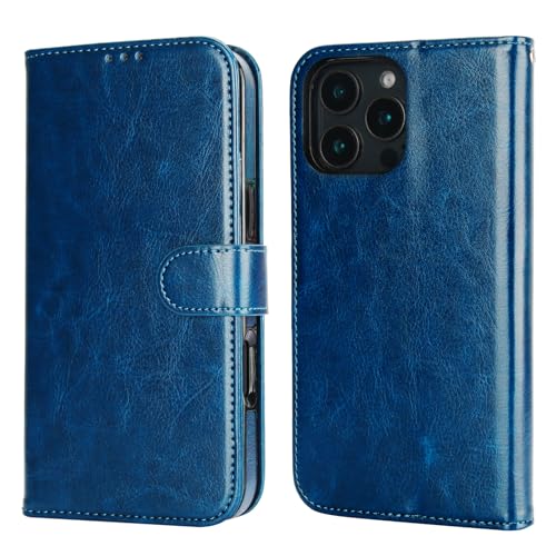 Bocasal Detachable Wallet Case Card Holder for iPhone 16 Pro Max Blue | RFID Blocking Kickstand Card Slots Holder PU Leather Magnetic Shockproof Wrist Strap Removable Flip Protective Cover 6.9 inch - color: Blue