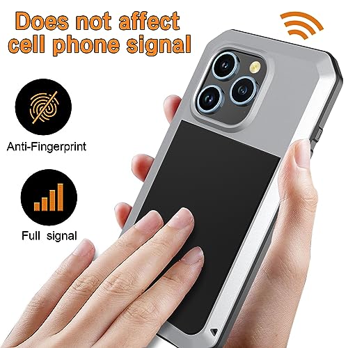 Compatiable with iPhone 15 Pro Case,360 Full Body Protective Cover Heavy Duty Shockproof Tough Armour Aluminum Alloy Metal Case with Silicone Built-in Screen Protector - Silver - color: Silver