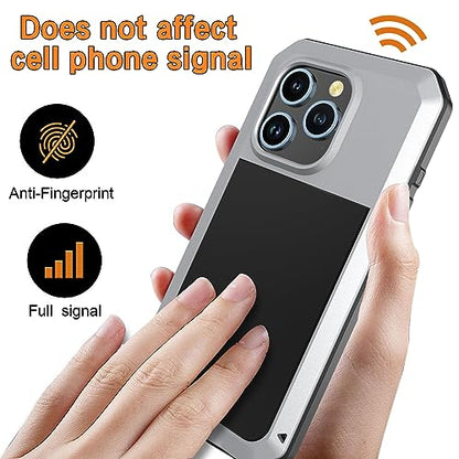 Compatiable with iPhone 15 Pro Case,360 Full Body Protective Cover Heavy Duty Shockproof Tough Armour Aluminum Alloy Metal Case with Silicone Built-in Screen Protector - Silver - color: Silver