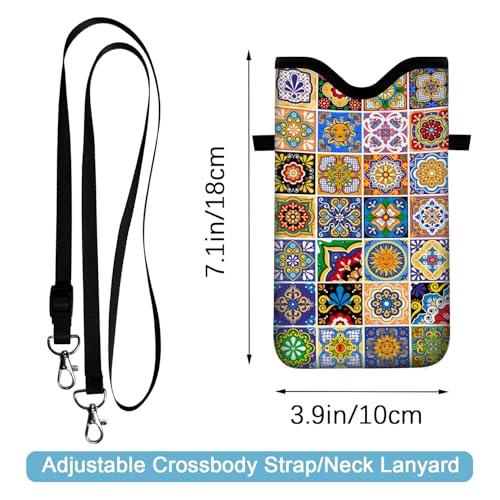 Neoprene Cell Phone Sleeve Pouch Case Bag with Crossbody Strap Neck Lanyard for Women 7.1 X 3.9 in Bohemian Style - color: Bohemian Style