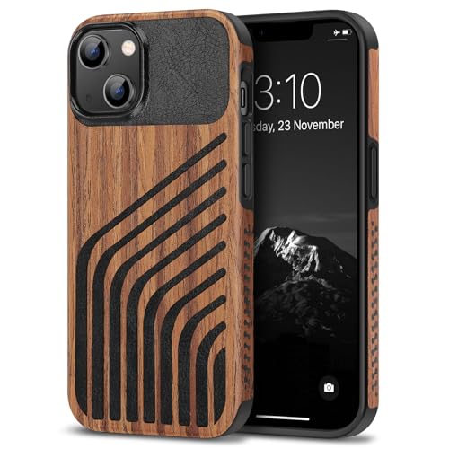 TENDLIN Compatible with iPhone 14 Plus Case Wood Grain with Carbon Fiber Texture Design Leather Hybrid Slim Case (Hairline) - color: Hairline, size: iPhone 14 Plus