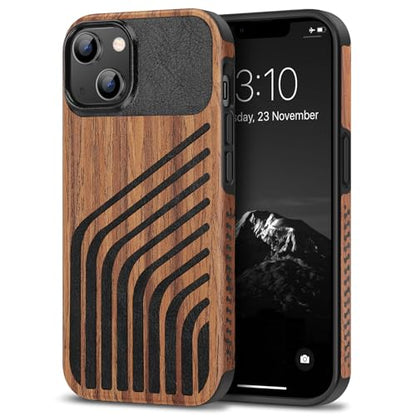 TENDLIN Compatible with iPhone 14 Plus Case Wood Grain with Carbon Fiber Texture Design Leather Hybrid Slim Case (Hairline) - color: Hairline, size: iPhone 14 Plus