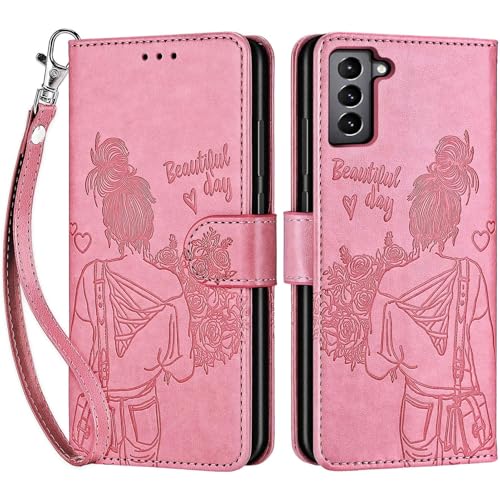 for Samsung Galaxy S22 Wallet case, Pink-Girl | 3 Card Holders, Kickstand, Shockproof TPU Shell, PU Leather, Magnetic Closure, Protective Flip Folio Cover, Women - color: 1