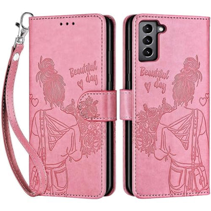 for Samsung Galaxy S22 Wallet case, Pink-Girl | 3 Card Holders, Kickstand, Shockproof TPU Shell, PU Leather, Magnetic Closure, Protective Flip Folio Cover, Women - color: 1