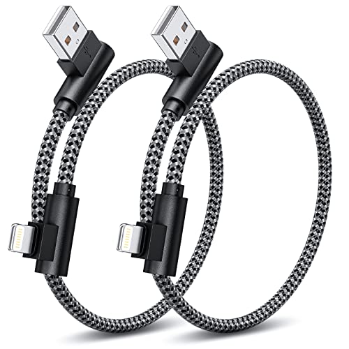 iPhone Charger 1ft 90 Degree MFi Certified Short Lightning Cable 2-Pack - color: Black Grey