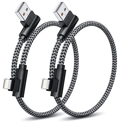 iPhone Charger 1ft 90 Degree MFi Certified Short Lightning Cable 2-Pack - color: Black Grey