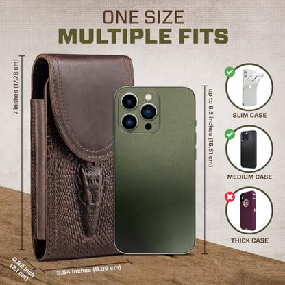 Top Grain Crazy Horse Leather Cell Phone Holster for Belt, Phone Belt Case with Belt Clip/Loop, Belt Holder Waist Pouch Fits for Samsung Galaxy S26 Ultra S25 Edge iPhone 17 Pro Max (Coffee) - color: Coffee