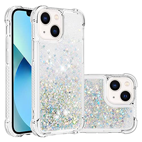 LEMAXELERS for iPhone 13 Mini Bling Glitter Liquid Case. YBL Silver | Cute Floating Quicksand Liquid Shockproof Protective, Sparkle Soft TPU for Women Girls Cover for iPhone 13 Mini - color: Love-2, size: iPhone 13 Mini