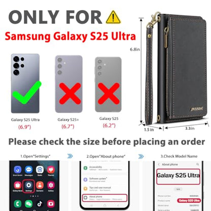 for Samsumg Galaxy S25 Ultra Wallet Case, Detachable Magnetic Shockproof Phone Case,Faux Leather Crossbody Wallet,with RFID Blocking，Zipper Card Holder，Shoulder Strap (Black) - color: Black, size: Samsumg Galaxy S25 Ultra