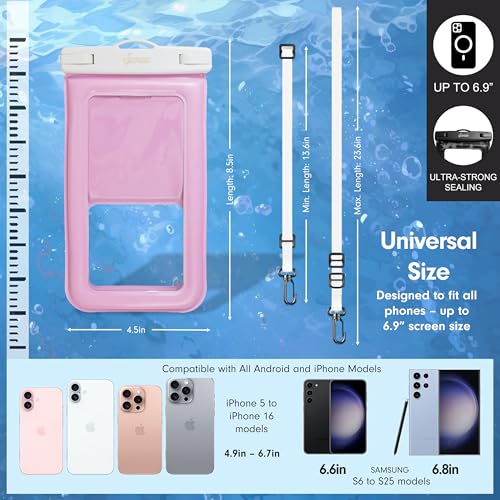 Sonix Waterproof Phone Pouch - Floating Phone Case Dry Bag w/Crossbody Lanyard - Beach Cruise Travel Essentials - Compatible w/All Devices, Touchscreen Friendly | Jelly Pink - color: Jelly Pink