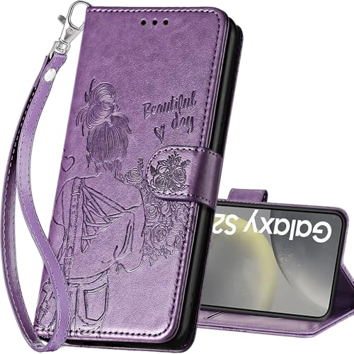 for Samsung Galaxy S25 Wallet case, Purple-Girl | 3 Card Holders, Kickstand, Shockproof TPU Shell, PU Leather, Magnetic Closure, Protective Flip Folio Cover, Women - color: 2