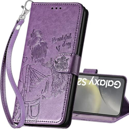 for Samsung Galaxy S25 Wallet case, Purple-Girl | 3 Card Holders, Kickstand, Shockproof TPU Shell, PU Leather, Magnetic Closure, Protective Flip Folio Cover, Women - color: 2