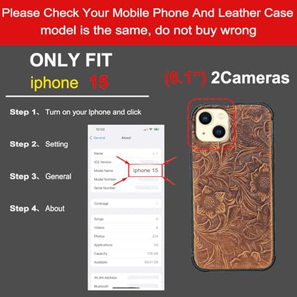 Wallet Real Leather Case Compatible with iPhone 15 6.1" Brown | Genuine Leather,Shockproof,Anti-Fall Case,Flip Cover,with Card Slot,Double Magnetic Buckle,Kickstand,RFID Blocking Brown - color: Brown, size: 6.1"-15