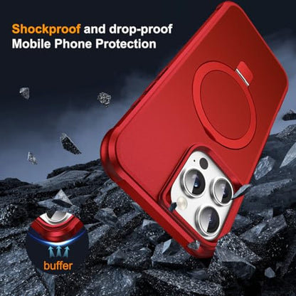 SKYLMW Compatible with iPhone 16 Pro Case with Stand,Red | iPhone 16 Pro Phone Case 6.3",Magnetic Ring Stand,Compatible with MagSafe,Military-Grade Protection,Great Grip Feeling - color: Red, size: Iphone 16 Pro