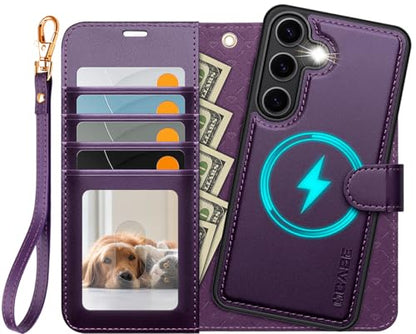 OCASE for Samsung Galaxy S25+ Plus Detachable Wallet Case, Dark Purple | 2-in-1, Card Holder, RFID Blocking, Stand, Wrist Strap, Shockproof, Wireless Charging, Magnetic, PU Leather Flip Phone Cover - color: Dark Pruple, size: Samsung Galaxy S25 Plus