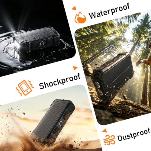 Solar Power Bank 20000mAh, 22.5W Fast Charging, Dual Flashlight, Black